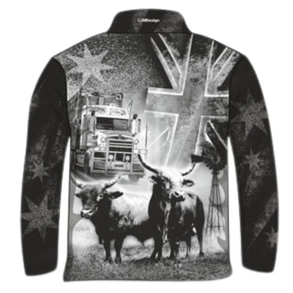 Western | Aussie Flag Bull Shirt Long or Short Sleeve Z and TEE blue bull camping COUNTRY WESTERN DESIGNS cow cowboy horse LJM men MEN'S DESIGNS mens Preorder quick dry spo-default spo-disabled sun sun shirt sun shirts sunsafe uv western