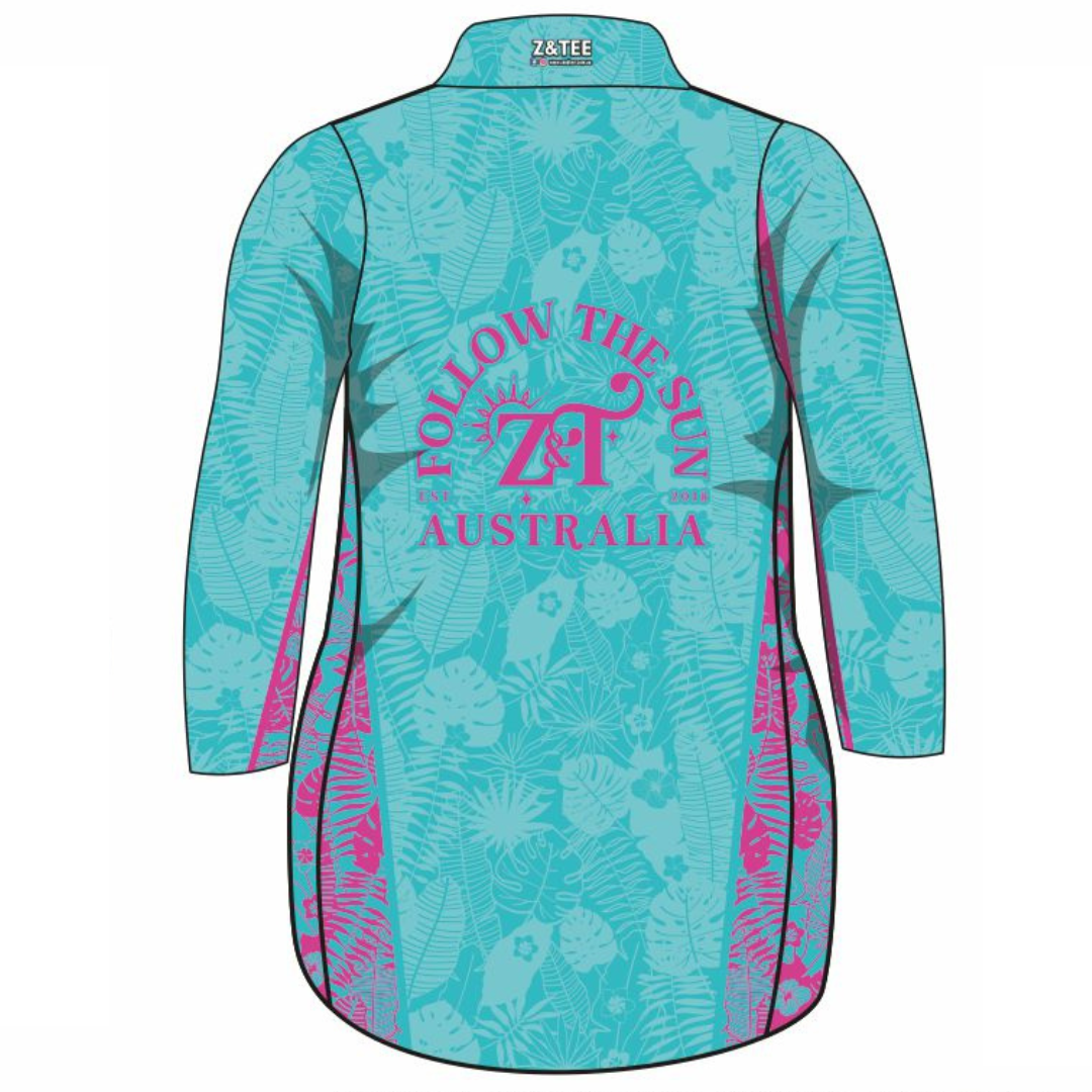 Pattern | Follow the Sun Tropical Turquoise Lifestyle Dress Long or Short Sleeve Z and TEE cruise girls MANDALA tropical TROPICAL DESIGNS WOMEN'S DESIGNS womens