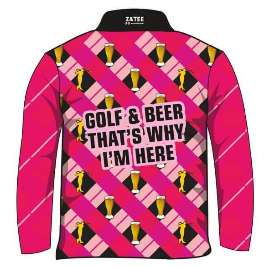 Women's | Golf & Beer Pink Sun Shirt Z and TEE Australia Australia Day Australian BUCKS PARTY camping fishing LJM men mens Preorder quick dry spo-default spo-disabled sun sun shirt sun shirts sunsafe uv