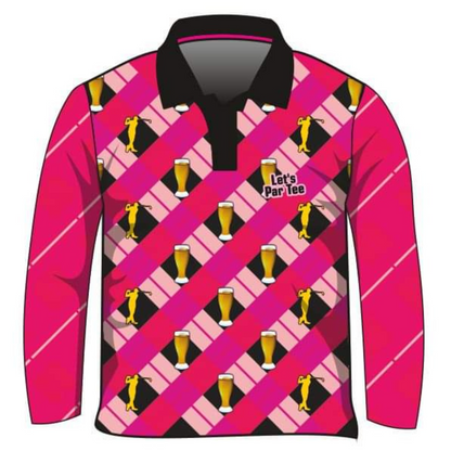 Women's | Golf & Beer Pink Sun Shirt Z and TEE Australia Australia Day Australian BUCKS PARTY camping fishing LJM men mens Preorder quick dry spo-default spo-disabled sun sun shirt sun shirts sunsafe uv