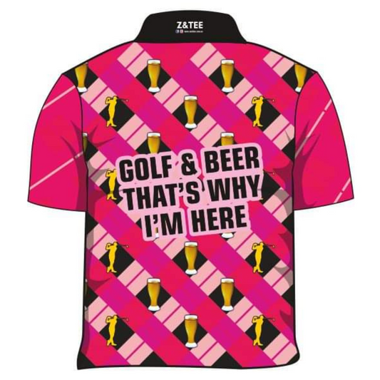Women's | Golf & Beer Pink Sun Shirt Z and TEE Australia Australia Day Australian BUCKS PARTY camping fishing LJM men mens Preorder quick dry spo-default spo-disabled sun sun shirt sun shirts sunsafe uv