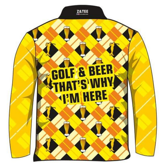 Men's | Golf & Beer Yellow Shirt Long or Short Sleeve Z and TEE Australia Australia Day Australian BUCKS PARTY camping fishing LJM men MEN'S DESIGNS mens Preorder quick dry spo-default spo-disabled sun sun shirt sun shirts sunsafe uv