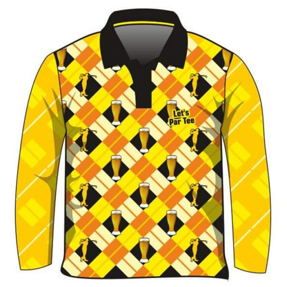 Men's | Golf & Beer Yellow Shirt Long or Short Sleeve Z and TEE Australia Australia Day Australian BUCKS PARTY camping fishing LJM men MEN'S DESIGNS mens Preorder quick dry spo-default spo-disabled sun sun shirt sun shirts sunsafe uv