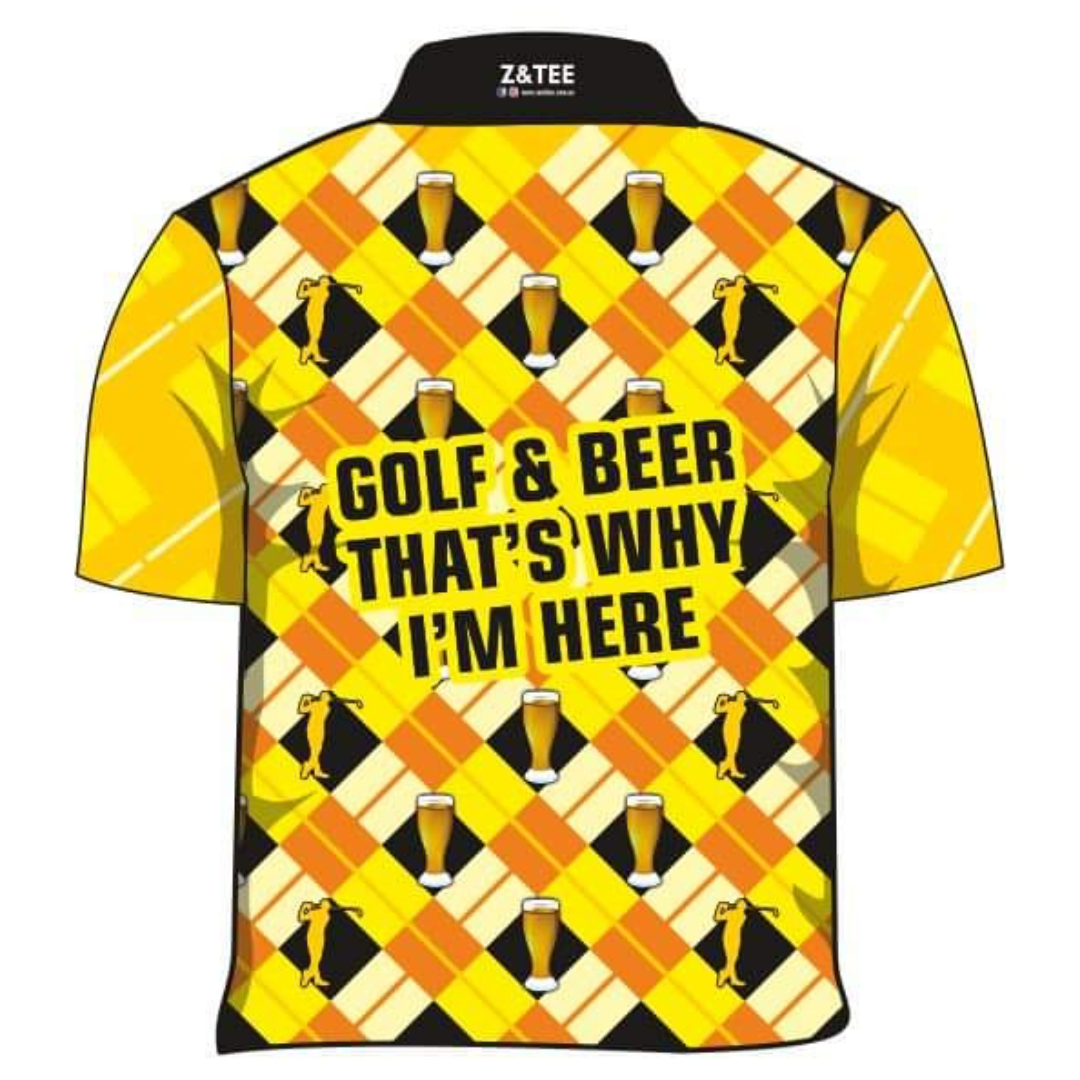 Men's | Golf & Beer Yellow Shirt Long or Short Sleeve Z and TEE Australia Australia Day Australian BUCKS PARTY camping fishing LJM men MEN'S DESIGNS mens Preorder quick dry spo-default spo-disabled sun sun shirt sun shirts sunsafe uv