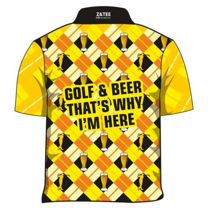 Men's | Golf & Beer Yellow Shirt Long or Short Sleeve Z and TEE Australia Australia Day Australian BUCKS PARTY camping fishing LJM men MEN'S DESIGNS mens Preorder quick dry spo-default spo-disabled sun sun shirt sun shirts sunsafe uv
