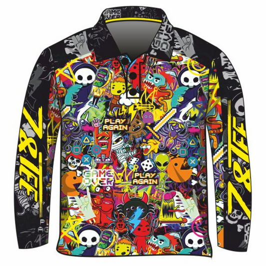 Kids | Graffiti Yellow Shirt Long or Short Sleeve Z and TEE boy boys BOYS DESIGNS camping fishing gamer gaming KIDS KIDS ALL kids design KIDS DESIGNS Kids UV rated shirt LJM minecraft Preorder quick dry spo-default spo-disabled sun sun shirt sun shirts sunsafe uv yellow