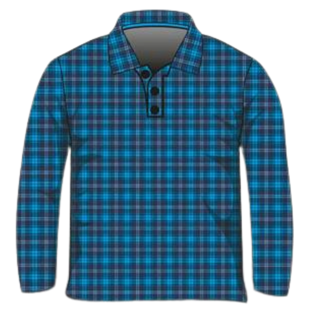 Australian | Blue Flanny Long or Short Sleeve Sun Shirt Z and TEE camping fishing LJM men MEN'S DESIGNS mens MENS DESIGNS Preorder quick dry spo-default spo-disabled sun sun shirt sun shirts sunsafe tartan uv