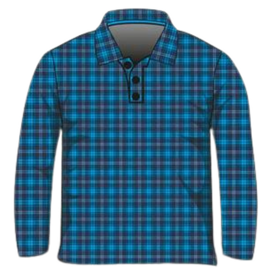Australian | Blue Flanny Long or Short Sleeve Sun Shirt Z and TEE camping fishing LJM men MEN'S DESIGNS mens MENS DESIGNS Preorder quick dry spo-default spo-disabled sun sun shirt sun shirts sunsafe tartan uv