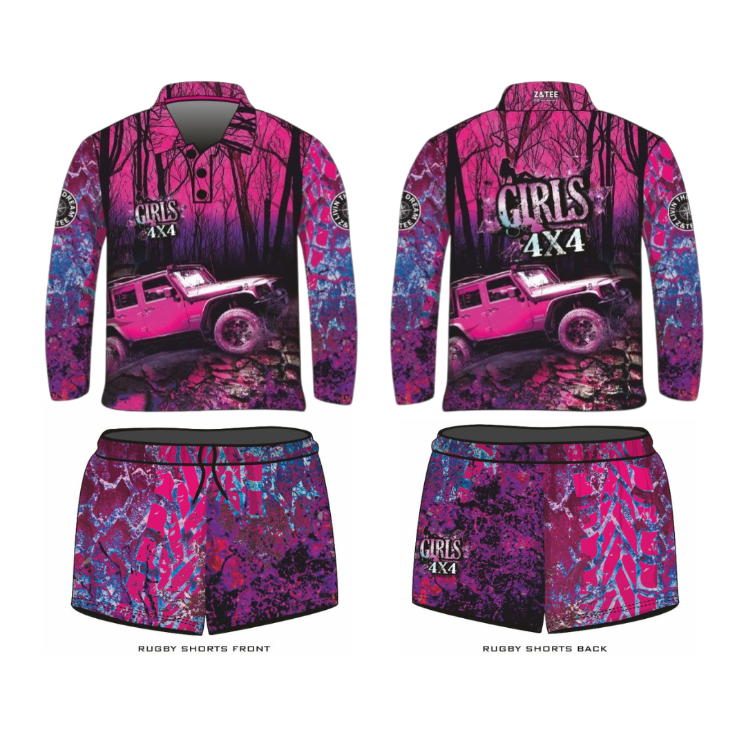 Rugby Shorts | Girls 4x4 Bush Pink Purple LJM Designs camping cape york CAPE YORK DESIGNS FISHING in stock LJM quick dry spo-default spo-disabled sun sun shirt sun shirts sunsafe SWIMMING uv Women WOMEN'S DESIGNS Women's Fishing womens z&tee