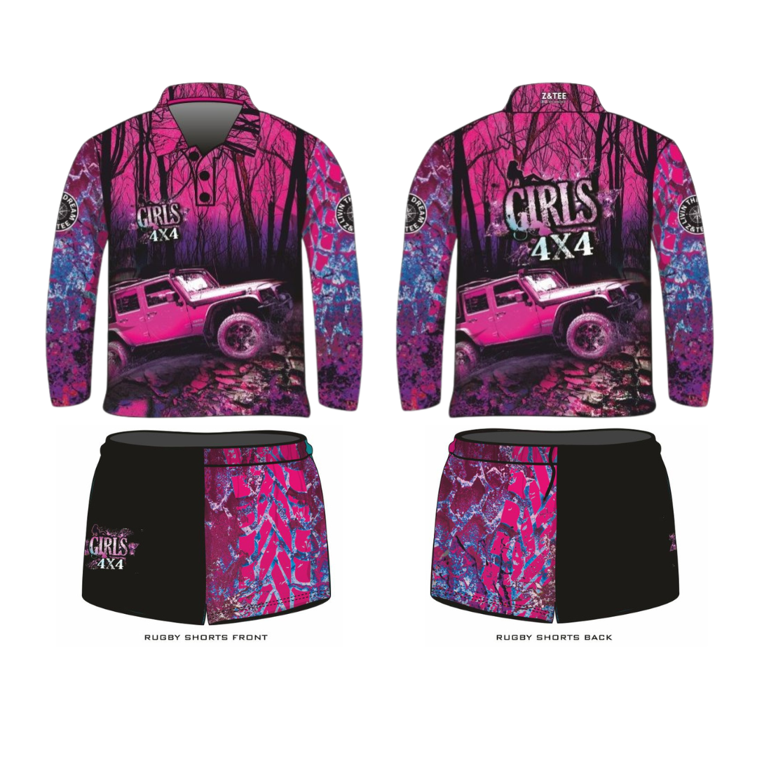 Rugby Shorts | Girls 4x4 Bush Pink Purple Black LJM Designs camping cape york CAPE YORK DESIGNS FISHING in stock LJM quick dry spo-default spo-disabled sun sun shirt sun shirts sunsafe SWIMMING uv Women WOMEN'S DESIGNS Women's Fishing womens z&tee
