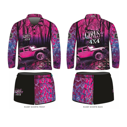 Rugby Shorts | Girls 4x4 Bush Pink Purple Black LJM Designs camping cape york CAPE YORK DESIGNS FISHING in stock LJM quick dry spo-default spo-disabled sun sun shirt sun shirts sunsafe SWIMMING uv Women WOMEN'S DESIGNS Women's Fishing womens z&tee