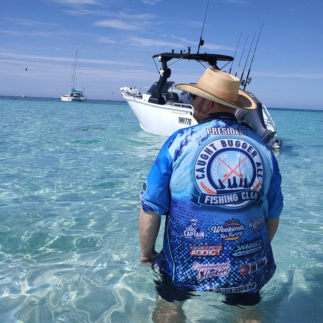 Fishing | Caught Bugger All Fishing Club Blue Fishing Shirt - Z&Tee Z and TEE camping FISH DESIGNS FISHING LJM men MEN'S DESIGNS mens Preorder quick dry spo-default spo-disabled sun sun shirt sun shirts sunsafe uv