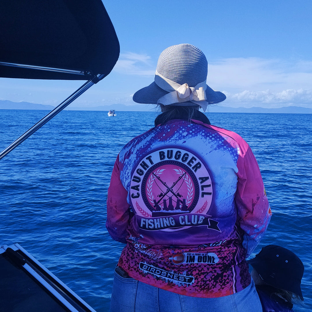 Fishing | Caught Bugger All Fishing Club Pink Fishing Shirt Z and TEE camping FISH DESIGNS FISHING LJM Preorder quick dry spo-default spo-disabled sun sun shirt sun shirts sunsafe uv Women WOMEN'S DESIGNS Women's Fishing Women's Fishing Shirt womens