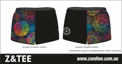 Rugby Shorts | Kaleidoscope Mandala Black LJM Designs camping FISHING in stock LJM PATTERN AND PLAIN DESIGNS quick dry spo-default spo-disabled sun sun shirt sun shirts sunsafe SWIMMING uv Women WOMEN'S DESIGNS Women's Fishing womens z&tee