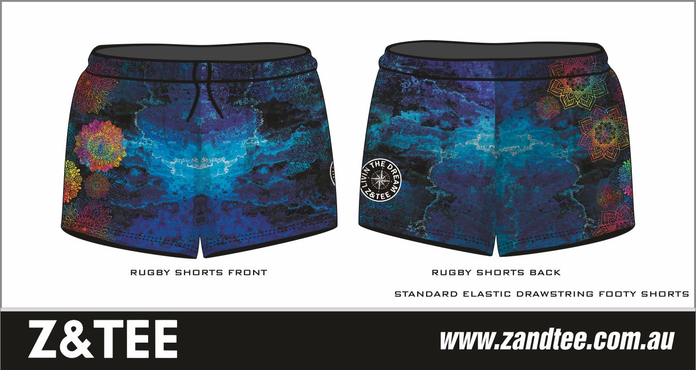 Rugby Shorts | Kaleidoscope Mandala LJM Designs camping FISHING in stock LJM PATTERN AND PLAIN DESIGNS quick dry spo-default spo-disabled sun sun shirt sun shirts sunsafe SWIMMING uv Women WOMEN'S DESIGNS Women's Fishing womens z&tee
