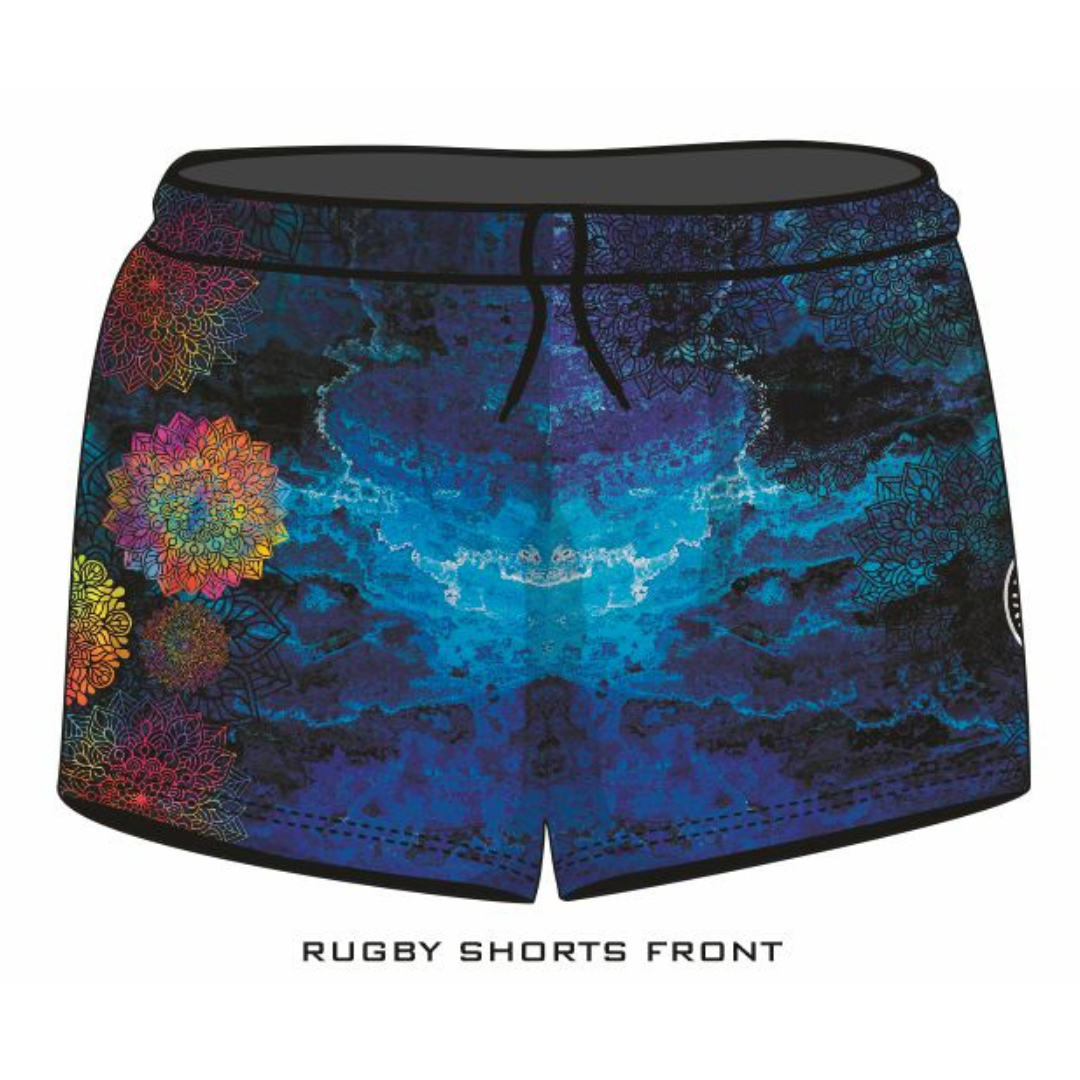 Rugby Shorts | Kaleidoscope Mandala LJM Designs camping FISHING in stock LJM PATTERN AND PLAIN DESIGNS quick dry spo-default spo-disabled sun sun shirt sun shirts sunsafe SWIMMING uv Women WOMEN'S DESIGNS Women's Fishing womens z&tee