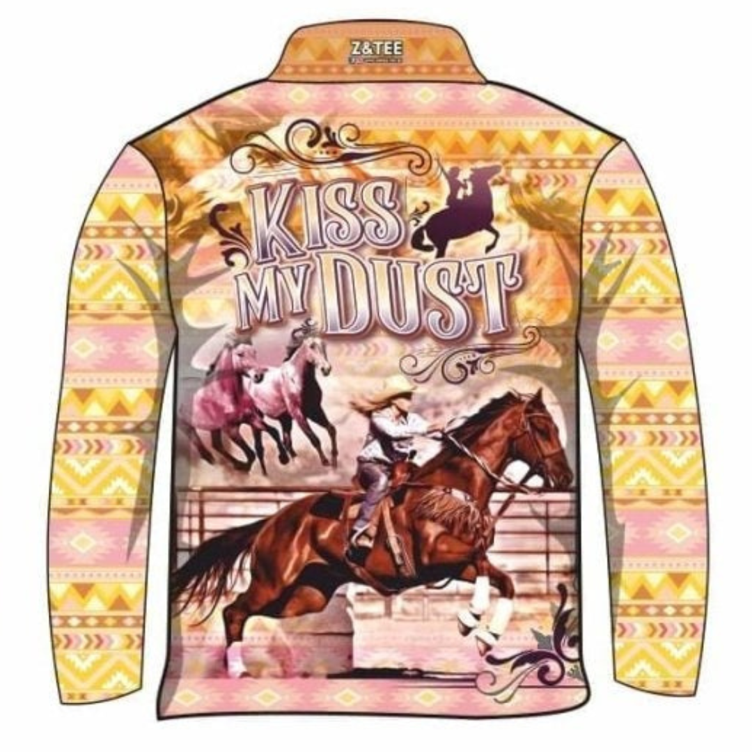 Western | Kiss My Dust Shirt Long or Short Sleeve Z and TEE camping COUNTRY WESTERN DESIGNS fishing LJM men mens Preorder quick dry spo-default spo-disabled sun sun shirt sun shirts sunsafe uv WOMEN'S DESIGNS