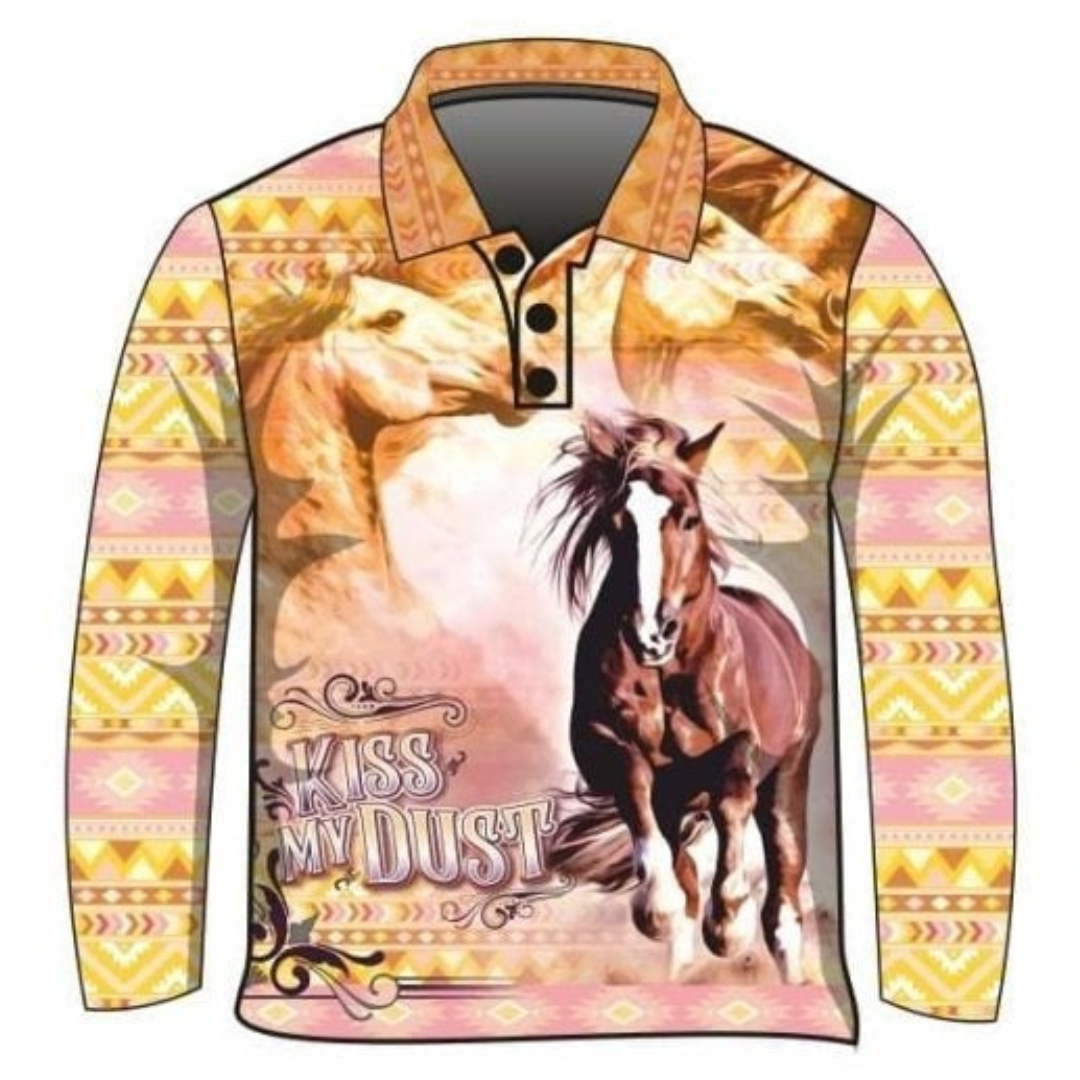 Western | Kiss My Dust Shirt Long or Short Sleeve Z and TEE camping COUNTRY WESTERN DESIGNS fishing LJM men mens Preorder quick dry spo-default spo-disabled sun sun shirt sun shirts sunsafe uv WOMEN'S DESIGNS