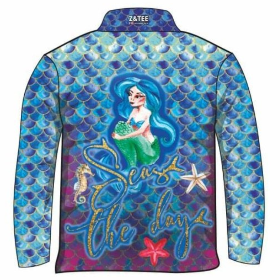 Kids | Mermaid Seas the Day Shirt Long or Short Sleeve Z and TEE camping fishing GIRL'S DESIGNS KIDS KIDS ALL kids design KIDS DESIGNS Kids UV rated shirt LJM men mens Preorder quick dry spo-default spo-disabled sun sun shirt sun shirts sunsafe uv