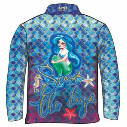 Kids | Mermaid Seas the Day Shirt Long or Short Sleeve Z and TEE camping fishing GIRL'S DESIGNS KIDS KIDS ALL kids design KIDS DESIGNS Kids UV rated shirt LJM men mens Preorder quick dry spo-default spo-disabled sun sun shirt sun shirts sunsafe uv