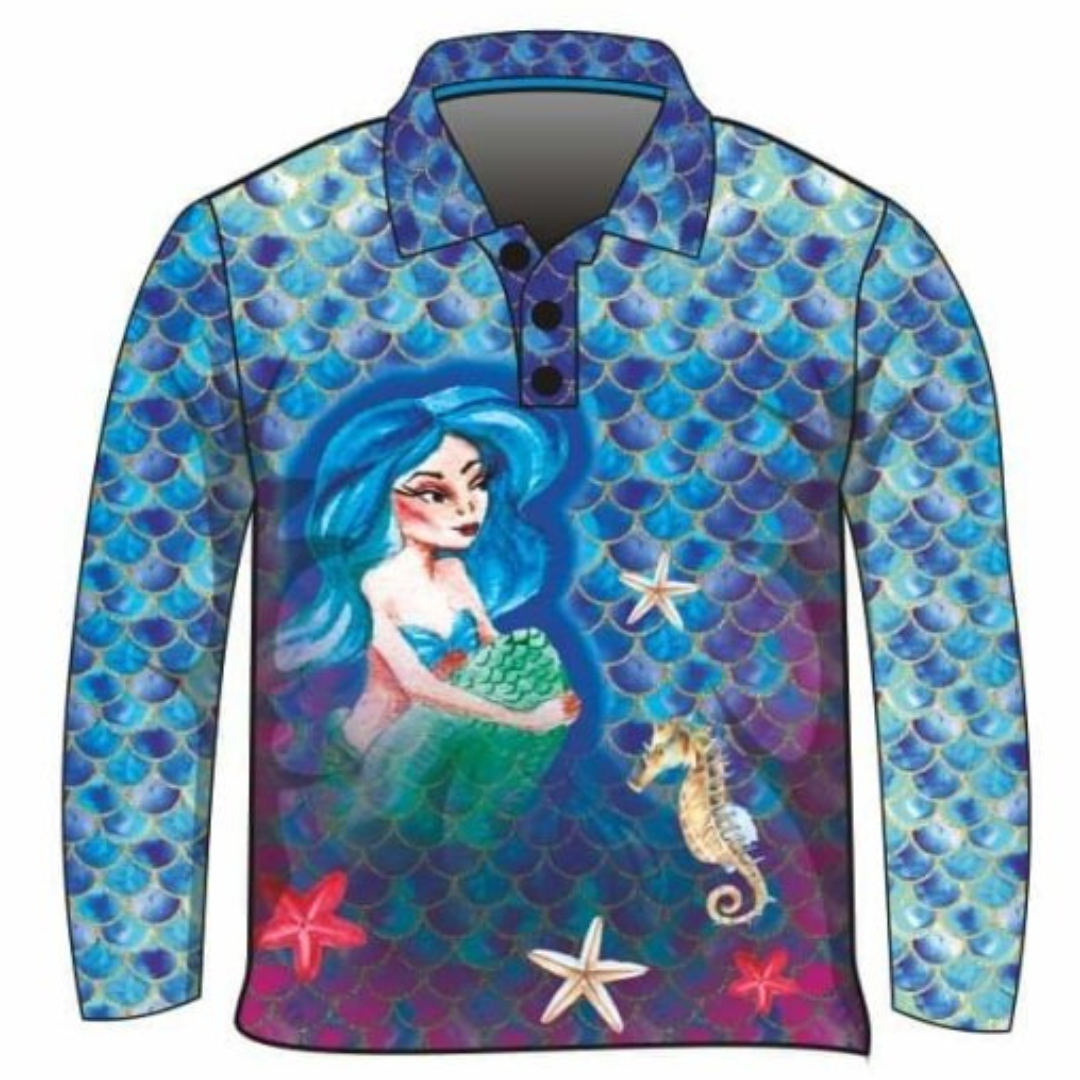 Kids | Mermaid Seas the Day Shirt Long or Short Sleeve Z and TEE camping fishing GIRL'S DESIGNS KIDS KIDS ALL kids design KIDS DESIGNS Kids UV rated shirt LJM men mens Preorder quick dry spo-default spo-disabled sun sun shirt sun shirts sunsafe uv