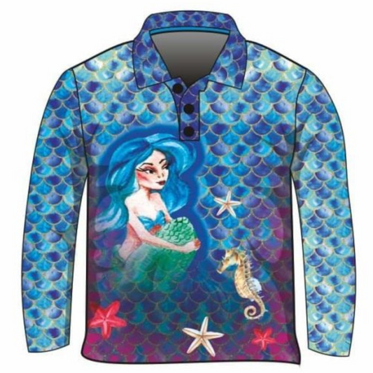 Kids | Mermaid Seas the Day Shirt Long or Short Sleeve Z and TEE camping fishing GIRL'S DESIGNS KIDS KIDS ALL kids design KIDS DESIGNS Kids UV rated shirt LJM men mens Preorder quick dry spo-default spo-disabled sun sun shirt sun shirts sunsafe uv