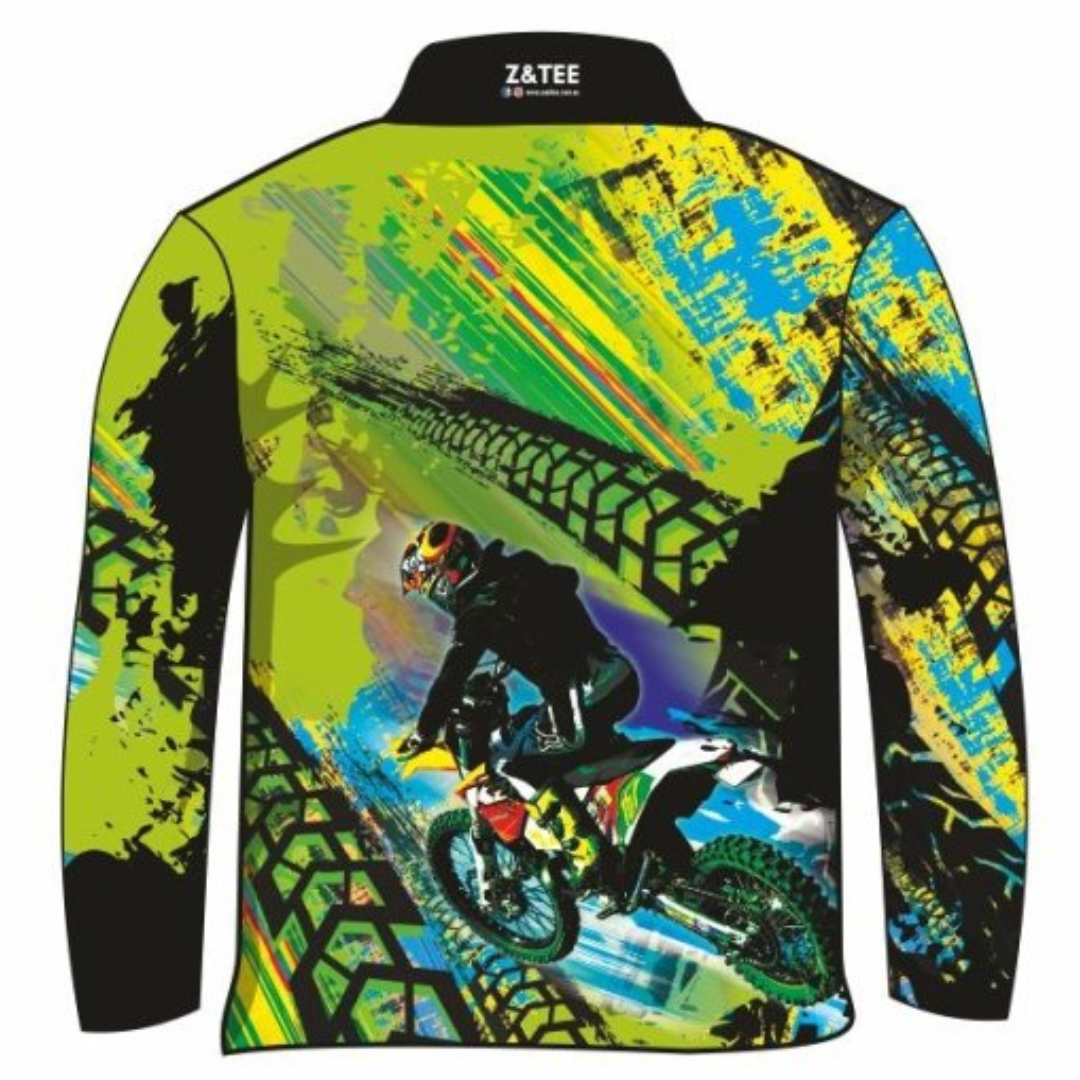 Extreme | Motorbike Green Shirt Long or Short Sleeve Z and TEE BOYS DESIGNS camping fishing KIDS KIDS ALL kids design KIDS DESIGNS Kids UV rated shirt LJM men MEN'S DESIGNS mens MENS DESIGNS Preorder quick dry spo-default spo-disabled sun sun shirt sun shirts sunsafe uv xtreme