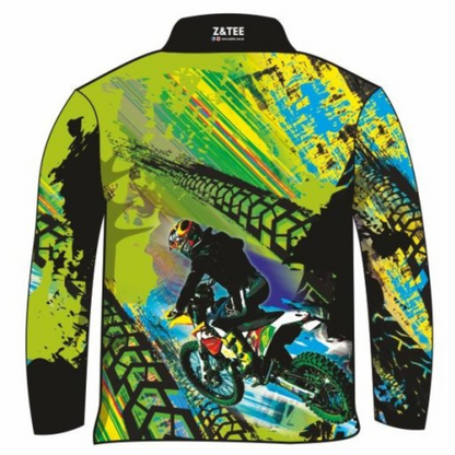 Extreme | Motorbike Green Shirt Long or Short Sleeve Z and TEE BOYS DESIGNS camping fishing KIDS KIDS ALL kids design KIDS DESIGNS Kids UV rated shirt LJM men MEN'S DESIGNS mens MENS DESIGNS Preorder quick dry spo-default spo-disabled sun sun shirt sun shirts sunsafe uv xtreme