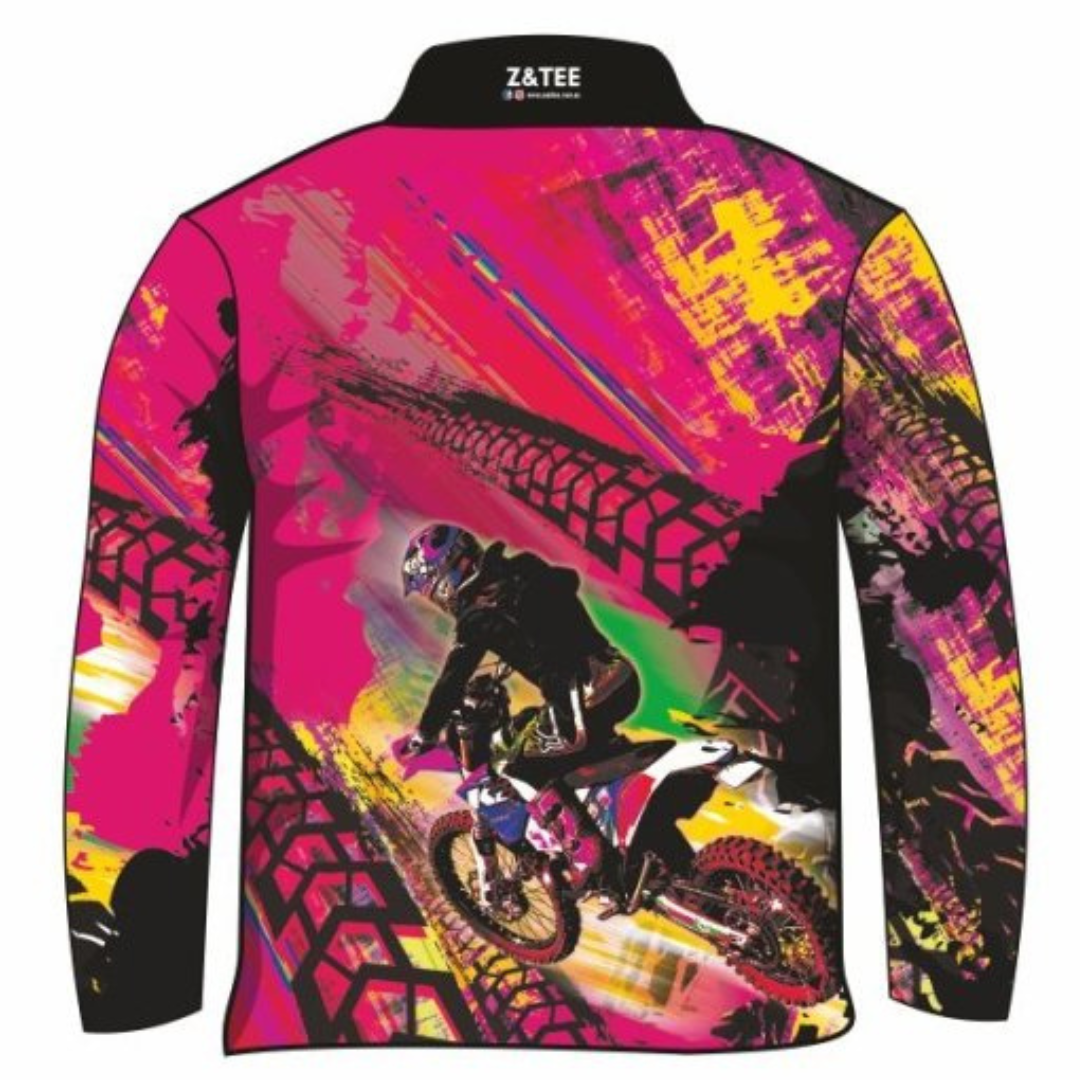 Motorbike Pink Shirt Long or Short Sleeve Z and TEE camping fishing GIRLS DESIGNS LJM Preorder quick dry spo-default spo-disabled sun sun shirt sun shirts sunsafe uv Women WOMEN'S DESIGNS Women's Fishing Women's Fishing Shirt womens xtreme