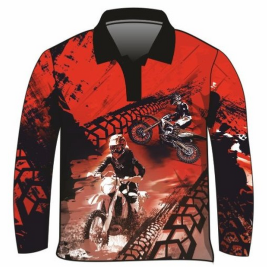 Extreme | Motorbike Red Shirt Long or Short Sleeve Z and TEE boy boys BOYS DESIGNS camping dirt bike fishing honda LJM men MEN'S DESIGNS mens MENS DESIGNS Preorder quick dry spo-default spo-disabled sun sun shirt sun shirts sunsafe uv xtreme