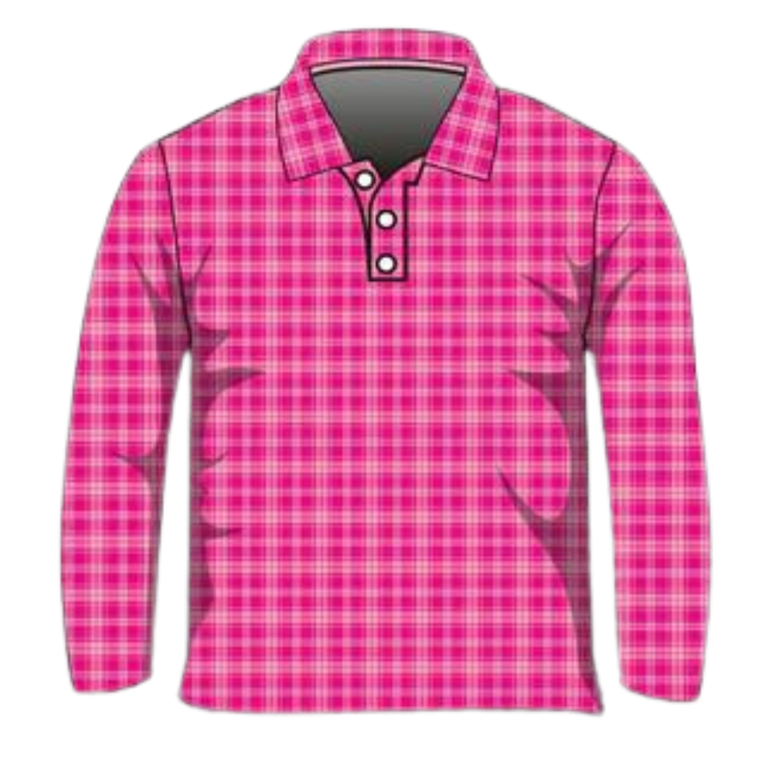 Australian | Pink Flanny Long or Short Sleeve Sun Shirt Z and TEE camping fishing LJM Preorder quick dry spo-default spo-disabled sun sun shirt sun shirts sunsafe tartan uv Women WOMEN'S DESIGNS Women's Fishing Shirt womens