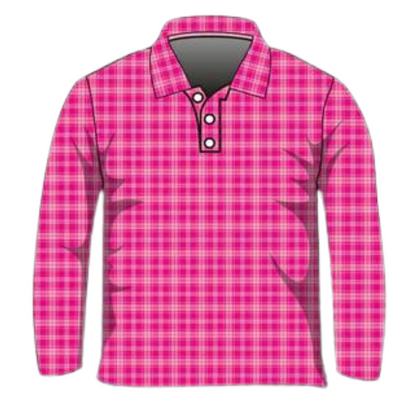 Australian | Pink Flanny Long or Short Sleeve Sun Shirt Z and TEE camping fishing LJM Preorder quick dry spo-default spo-disabled sun sun shirt sun shirts sunsafe tartan uv Women WOMEN'S DESIGNS Women's Fishing Shirt womens