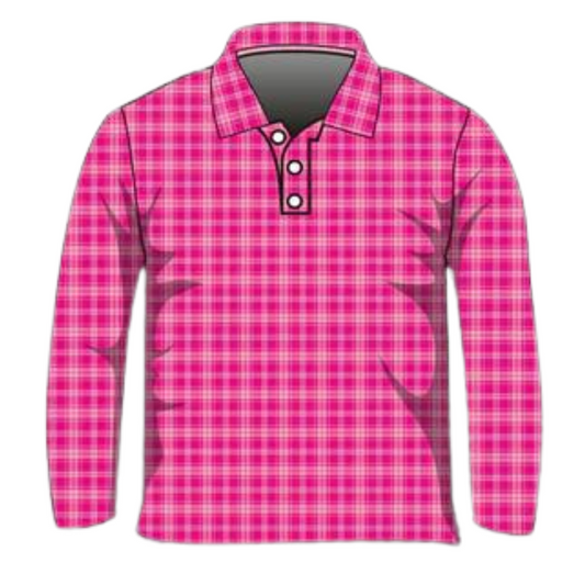 Australian | Pink Flanny Long or Short Sleeve Sun Shirt Z and TEE camping fishing LJM Preorder quick dry spo-default spo-disabled sun sun shirt sun shirts sunsafe tartan uv Women WOMEN'S DESIGNS Women's Fishing Shirt womens