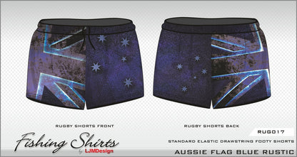 Rugby Shorts | Aussie Flag Blue Rustic Shorts LJM Designs Aussie AUSSIE FLAG Australia Australia Day Australian Australian Camping OG Australiana blue camping DAD FATHER'S DAY FISHING HIM ALL in stock LJM men MEN'S DESIGNS mens MENS DESIGNS quick dry spo-default spo-disabled sun sun shirt sun shirts sunsafe SWIMMING uv z&tee