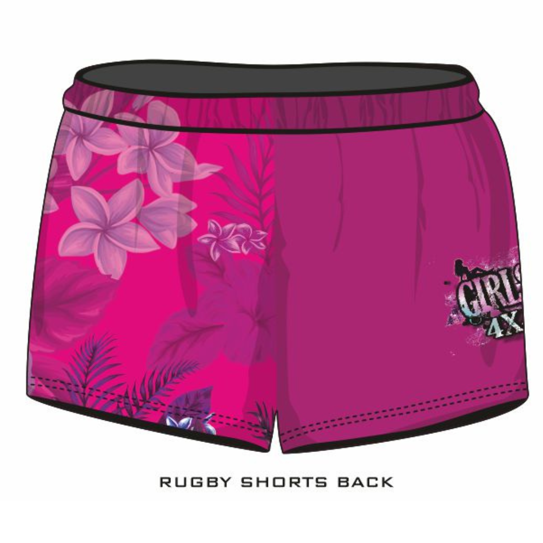 Rugby Shorts | Girls 4x4 Tropical Pink LJM Designs camping cape york CAPE YORK DESIGNS FISHING in stock LJM quick dry spo-default spo-disabled sun sun shirt sun shirts sunsafe SWIMMING TROPICAL DESIGNS uv Women WOMEN'S DESIGNS Women's Fishing womens z&tee