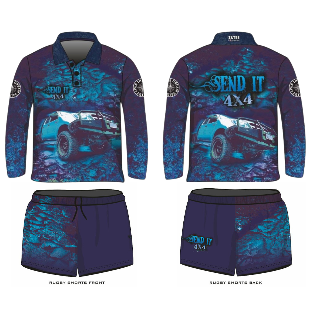 Rugby Shorts | Send It 4x4 Blue LJM Designs camping FISHING in stock LJM men MEN'S DESIGNS mens MENS DESIGNS quick dry spo-default spo-disabled sun sun shirt sun shirts sunsafe SWIMMING uv z&tee