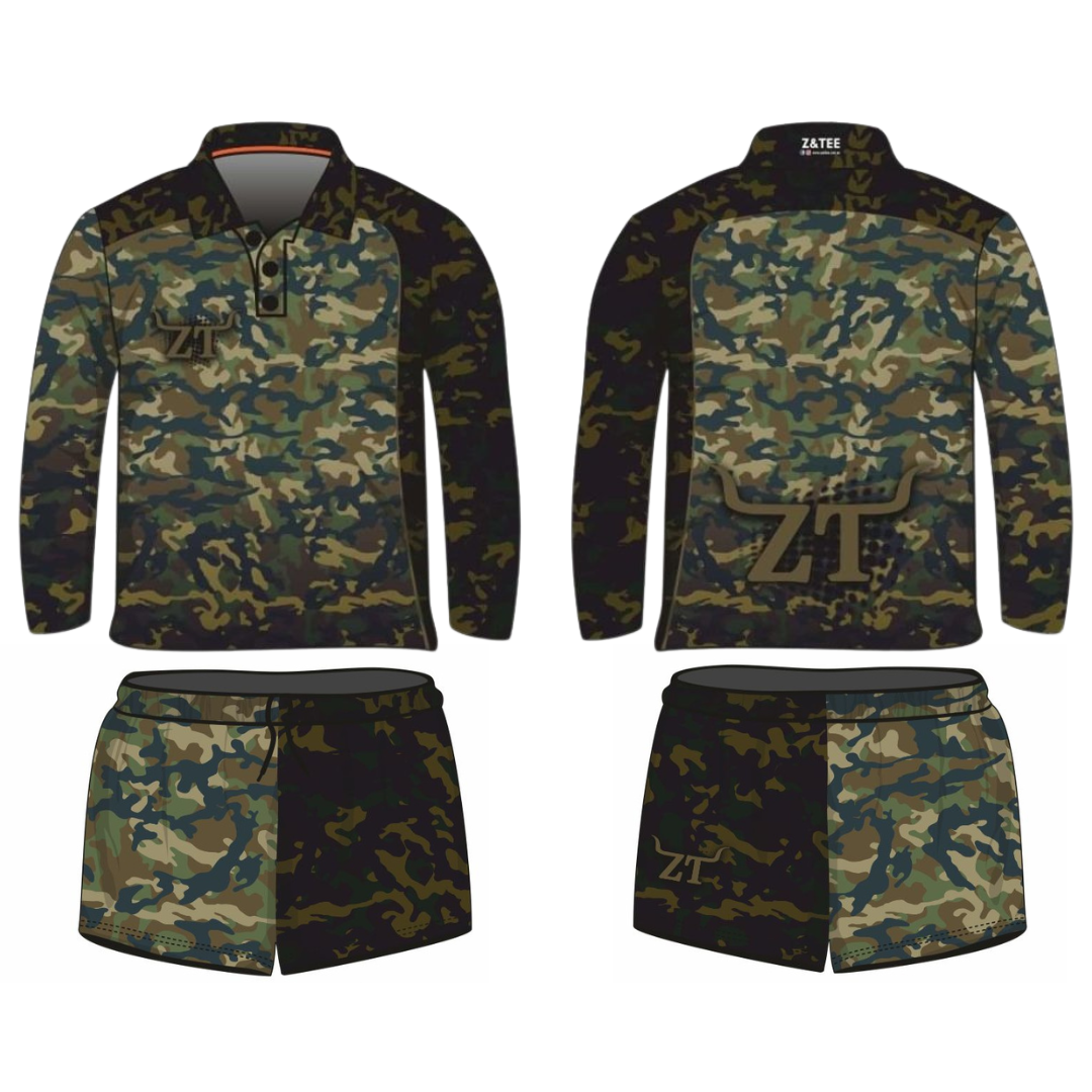 Rugby Shorts | Camo Commando Khaki Green LJM Designs camping FISHING in stock LJM men MEN'S DESIGNS mens MENS DESIGNS quick dry spo-default spo-disabled sun sun shirt sun shirts sunsafe SWIMMING uv z&tee