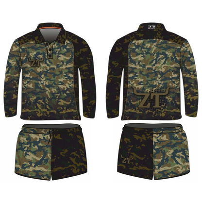 Rugby Shorts | Camo Commando Khaki Green LJM Designs camping FISHING in stock LJM men MEN'S DESIGNS mens MENS DESIGNS quick dry spo-default spo-disabled sun sun shirt sun shirts sunsafe SWIMMING uv z&tee