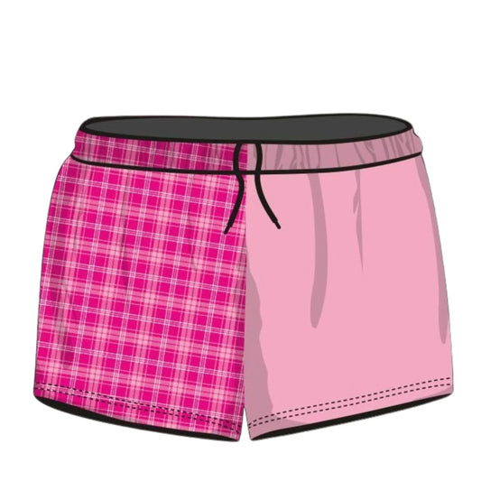 Rugby Shorts | Pink Flanny Tartan Shorts LJM Designs camping FISHING in stock ladies Ladies Fishing LJM quick dry spo-default spo-disabled sun sun shirt sun shirts sunsafe SWIMMING uv Women WOMEN'S DESIGNS Women's Fishing womens z&tee