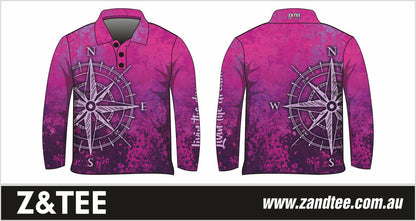 Compass Purple Pink Fishing Shirt Z and TEE camping fishing GIRLS DESIGNS LJM men mens PATTERN AND PLAIN DESIGNS Preorder quick dry spo-default spo-disabled sun sun shirt sun shirts sunsafe uv WOMEN'S DESIGNS