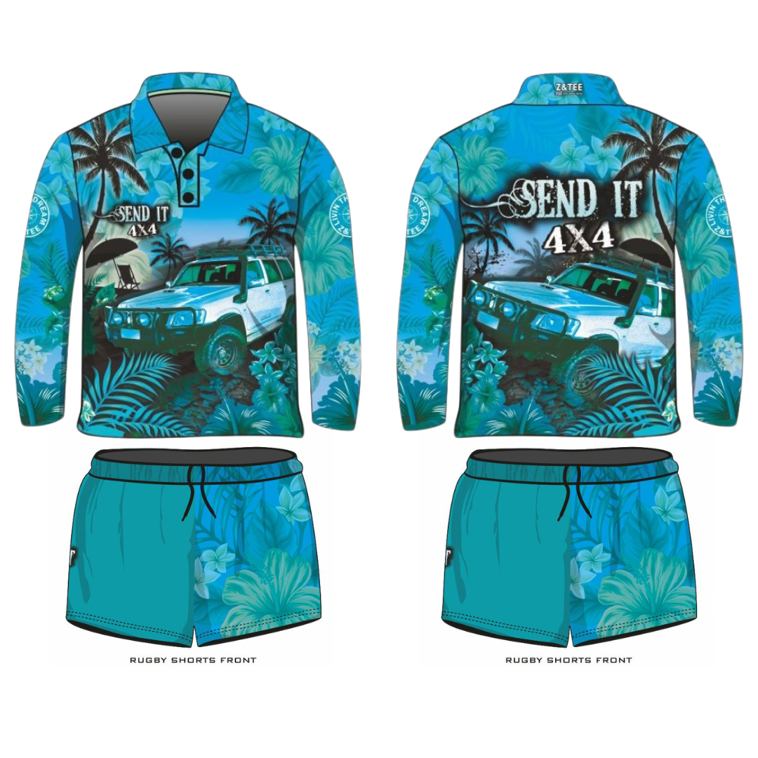 Rugby Shorts | Send It 4x4 Tropical Aqua LJM Designs camping cape york CAPE YORK DESIGNS FISHING in stock LJM quick dry spo-default spo-disabled sun sun shirt sun shirts sunsafe SWIMMING TROPICAL DESIGNS uv Women WOMEN'S DESIGNS Women's Fishing womens z&tee