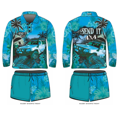 Rugby Shorts | Send It 4x4 Tropical Aqua LJM Designs camping cape york CAPE YORK DESIGNS FISHING in stock LJM quick dry spo-default spo-disabled sun sun shirt sun shirts sunsafe SWIMMING TROPICAL DESIGNS uv Women WOMEN'S DESIGNS Women's Fishing womens z&tee