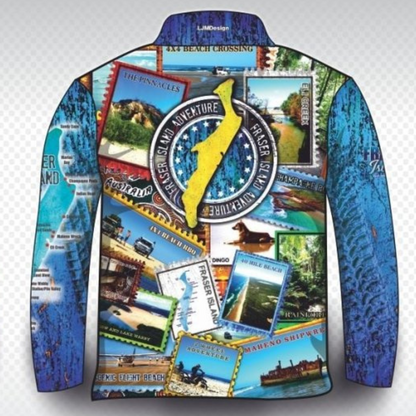 Send it to Fraser Island (K'gari) Blue Shirt Long or Short Sleeve Z and TEE 4x4 boy boys camping fishing FRASER ISLAND DESIGNS K'gari LJM men mens Preorder quick dry spo-default spo-disabled sun sun shirt sun shirts sunsafe travel uv