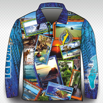 Send it to K'gari ( Fraser Island) Blue Shirt Long or Short Sleeve Z and TEE 4x4 boy boys camping fishing FRASER ISLAND DESIGNS K'gari LJM men mens Preorder quick dry spo-default spo-disabled sun sun shirt sun shirts sunsafe travel uv