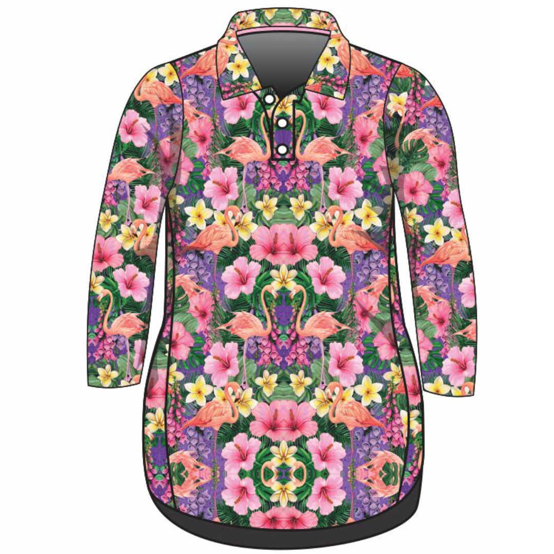 Tropical | Caribbean Flamingo Lifestyle Dress Long or Short Sleeve Z and TEE cruise Cruising girls PATTERN AND PLAIN DESIGNS tropical TROPICAL DESIGNS WOMEN'S DESIGNS womens