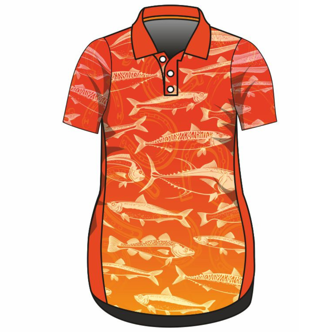 Fishing | Lucky Pattern Orange Fishing Dress Long or Short Sleeve Z and TEE competition FISH FISH DESIGNS FISHING fishing dress MATCHING matching dress PATTERN AND PLAIN DESIGNS PERSONALISED POCKETS Preorder reef reef fish