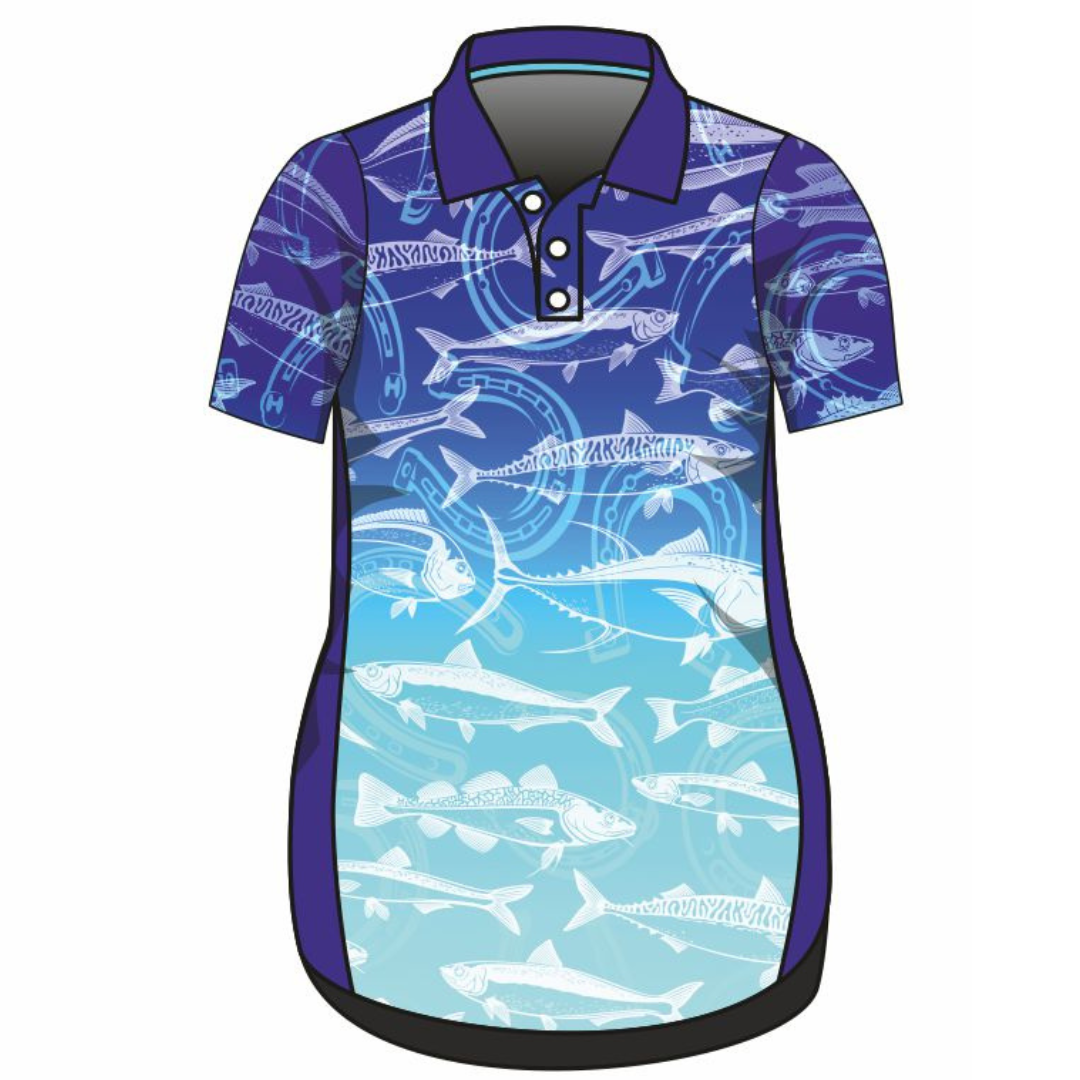 Fishing | Lucky Pattern Blue Fishing Dress Long or Short Sleeve Z and TEE competition FISH FISH DESIGNS FISHING fishing dress MATCHING matching dress PATTERN AND PLAIN DESIGNS PERSONALISED POCKETS Preorder reef reef fish