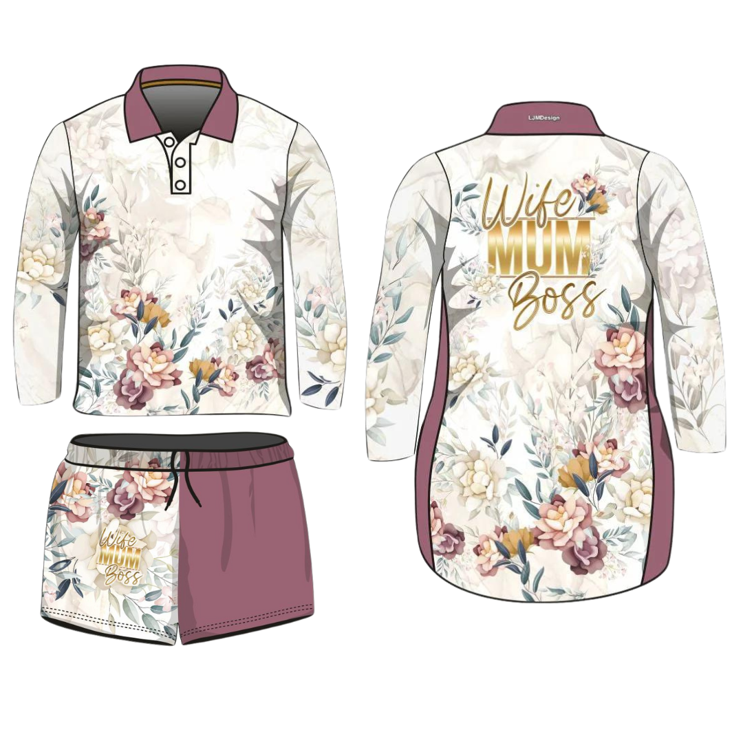 Wife Mum Boss Marble Floral Shirt Short or Long Z and TEE camping fishing LJM MANDALA men mens Preorder quick dry spo-default spo-disabled sun sun shirt sun shirts sunsafe uv WOMEN'S DESIGNS