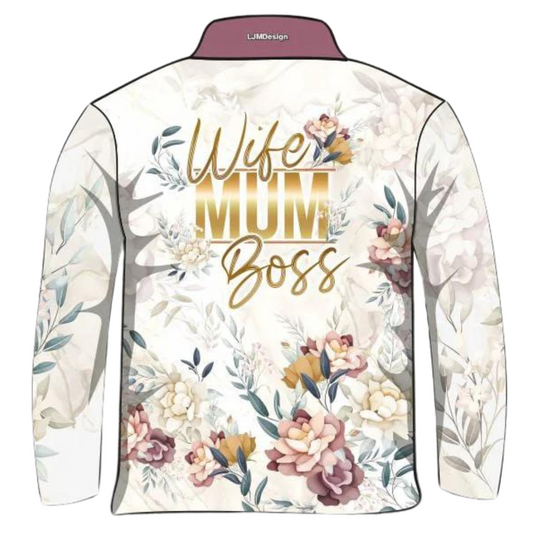 Wife Mum Boss Marble Floral Shirt Short or Long Z and TEE camping fishing LJM MANDALA men mens Preorder quick dry spo-default spo-disabled sun sun shirt sun shirts sunsafe uv WOMEN'S DESIGNS