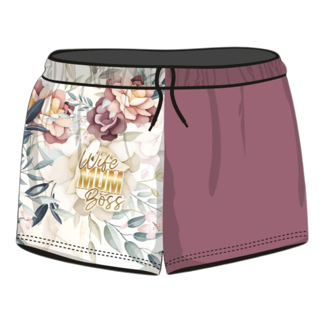 Rugby Shorts | Wife Mum Boss Marble Floral Shorts LJM Designs camping FISHING in stock ladies Ladies Fishing LJM quick dry spo-default spo-disabled sun sun shirt sun shirts sunsafe SWIMMING uv Women WOMEN'S DESIGNS Women's Fishing womens z&tee